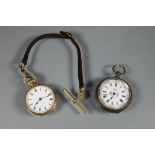 A miniature ladies 18k fob watch, white enamel dial, 31 mm dia. (approx. 26g all-in) fitted with a