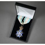 Order of Saint Sava, second type, Kingdom of Serbia Commander's neck badge with ribbon, silver