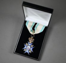 Order of Saint Sava, second type, Kingdom of Serbia Commander's neck badge with ribbon, silver