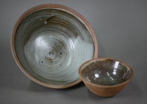 Two Leach pottery, St Ives stoneware bowls with glazed interiors, impressed with studio mark and '