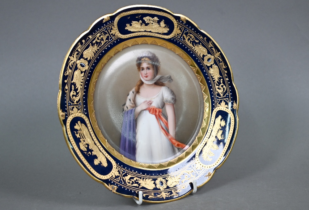 A 19th century Vienna porcelain wall-plate painted with portraits of a lady, 'Luise', within a - Image 2 of 4