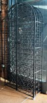 A substantial wrought iron dome-top wine cage for approx. 130 bottles, with twin doors, 93 cm w x