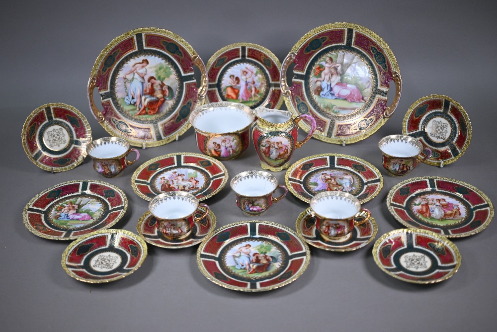 A Vienna porcelain coffee service, printed with classical scenes in the manner of Kauffman,