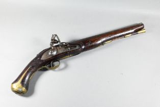 A replica Georgian flintlock pistol with 30 cm barrel, brass-mounted walnut fullstock (unnamed),