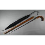 An antique briar swordstick with square tapering blade, by Robert Mole of Birmingham to/w an