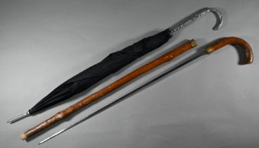 An antique briar swordstick with square tapering blade, by Robert Mole of Birmingham to/w an