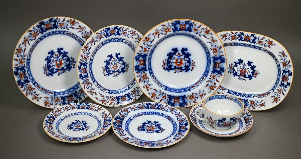 A late Victorian Minton pottery dinner service, printed and painted with blue and iron-red floral - Image 9 of 11