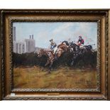 John King (1919-2014) - 'Last Fence, Grand National', oil on canvas, signed and dated 1965, 39.5 x
