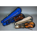 A modern child's violin with 33 cm back, in case with P & H bow, to/w a child's vintage violin