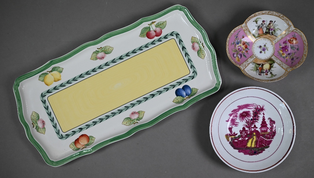 A pair of Dresden china floral-painted chambersticks to/w a Haviland Limoges stemmed basket, five - Image 3 of 6