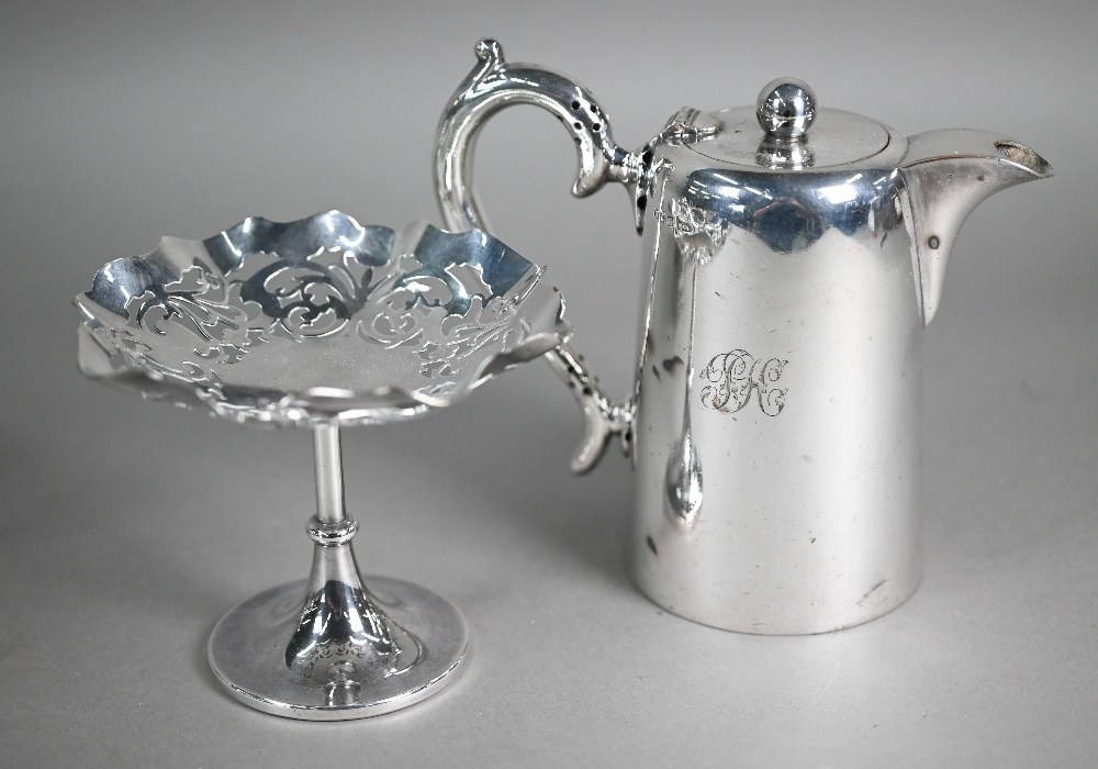 A plated on copper circular tray, to/w a half-reeded three-piece tea service, a hot water jug and - Image 2 of 4