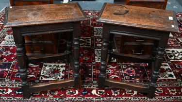 A pair of traditional oak joint stools in the 18th century style, circa 1900 (2)