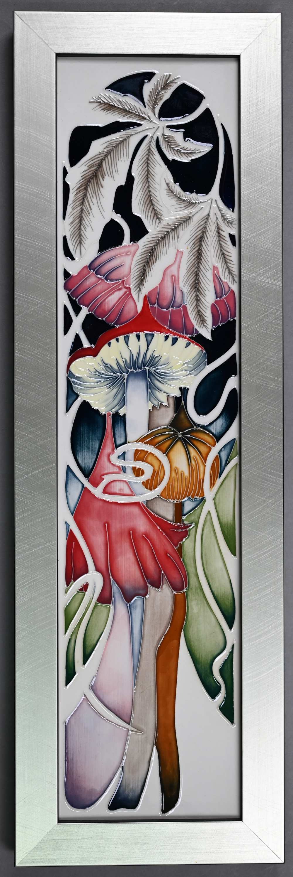 A boxed Moorcroft 'Waxcup Wonders' plaque by Vicky Lovatt 2012, 40 x 9.5 cm, in oak frame - Image 2 of 4