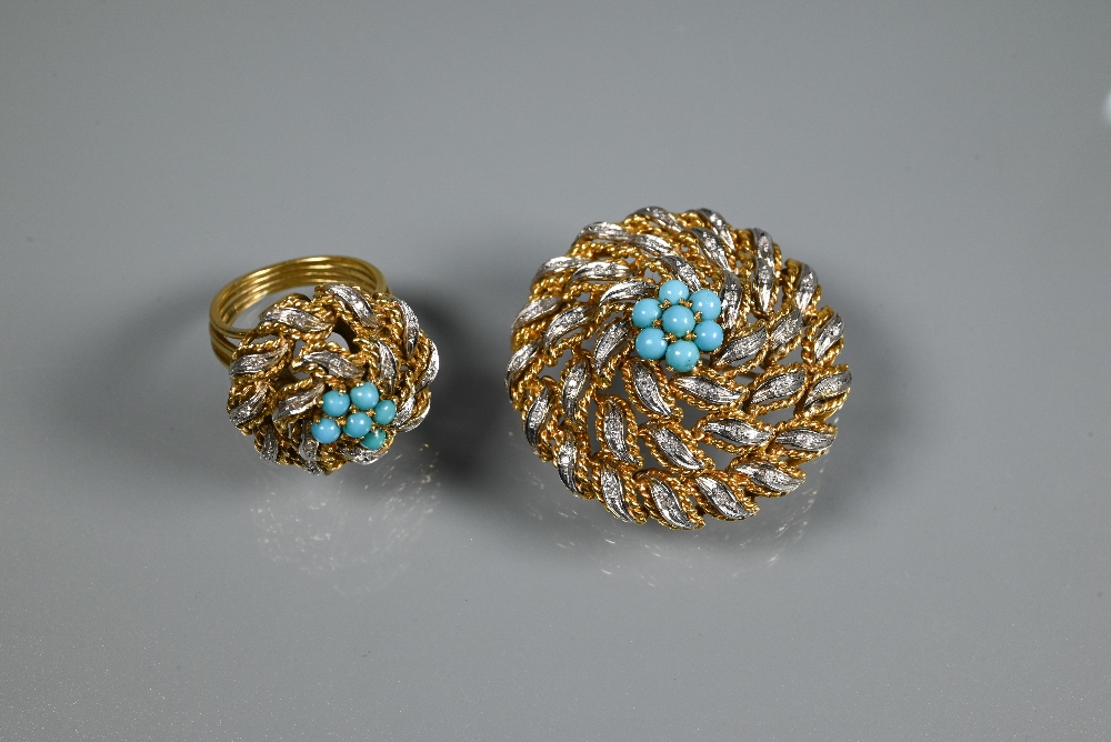 A 1960s style brooch and matching ring formed of yellow metal coiled rope style decoration with - Image 3 of 11