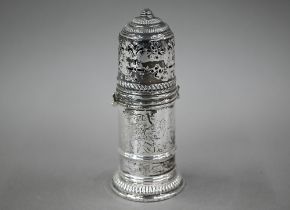 A late Victorian silver sugar caster of cylindrical form with bayonet-fitting top, maker's mark
