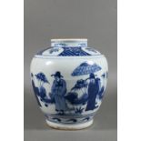 A Chinese Wanli style blue and white jar in the Ming dynasty manner, painted in underglaze blue with