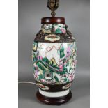 A late 19th century Chinese famille rose Nanking vase (mounted as a lamp) painted in polychrome