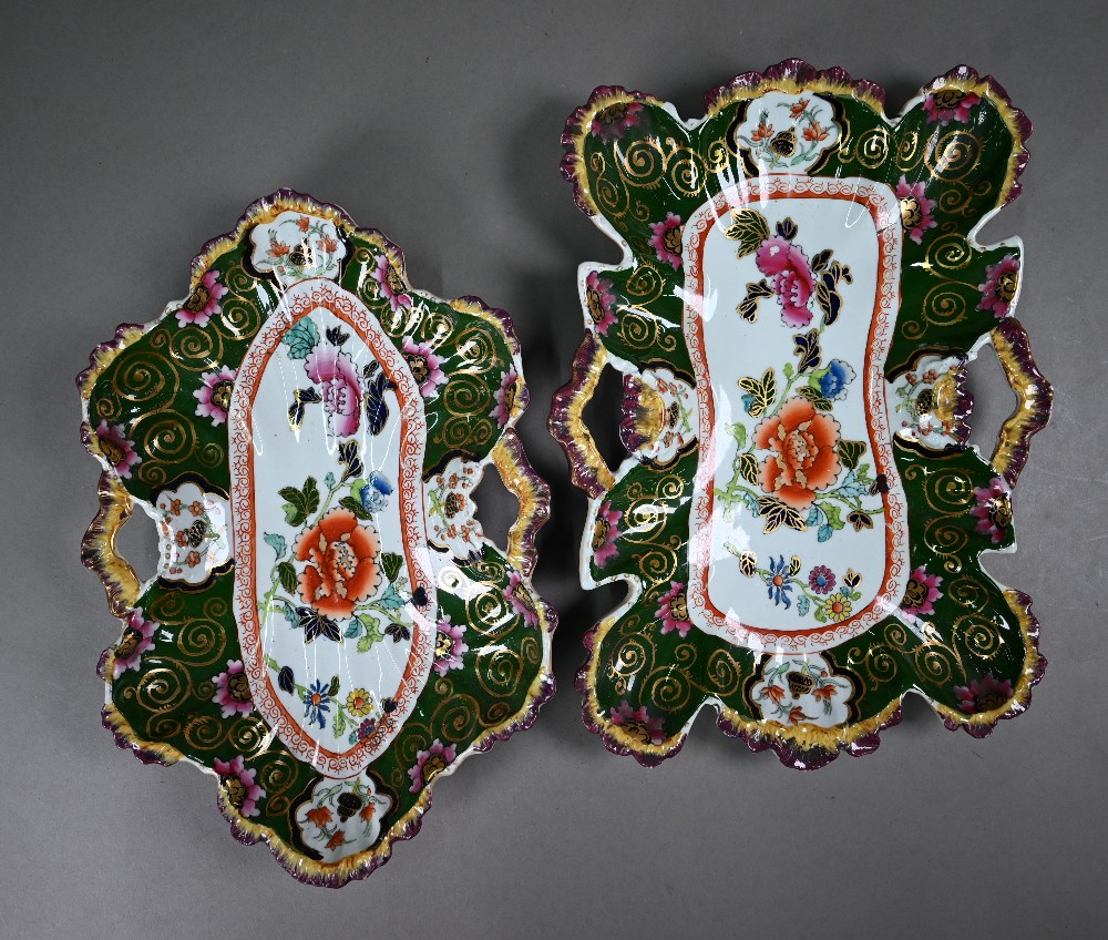 A Regency Patent Ironstone china fruit service, printed, painted and gilded with floral designs - Image 5 of 7