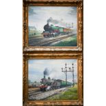 E G Burrows (b 1928) - A pair of studies of Southern and Great Central locomotives, oil on canvas,