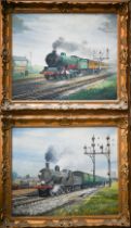 E G Burrows (b 1928) - A pair of studies of Southern and Great Central locomotives, oil on canvas,