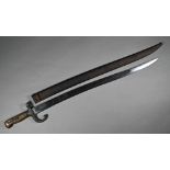 A French 1868 St Etienne pattern bayonet with 57 cm recurved and fullered blade and brass hilt, in
