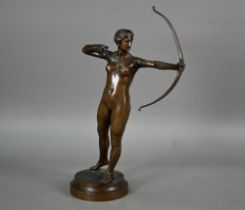 M Ziegler, a brown-patinated bronze nude study of a female archer, signed, 35 cm high