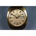 A Bulova Accutron gents wrist watch, the gilt steel case with quartz movement, the gilt dial with