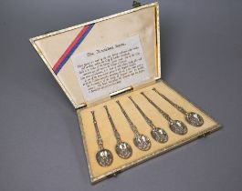 A cased set of six silver gilt facsimile Coronation Anointing spoon coffee spoons, London 1936