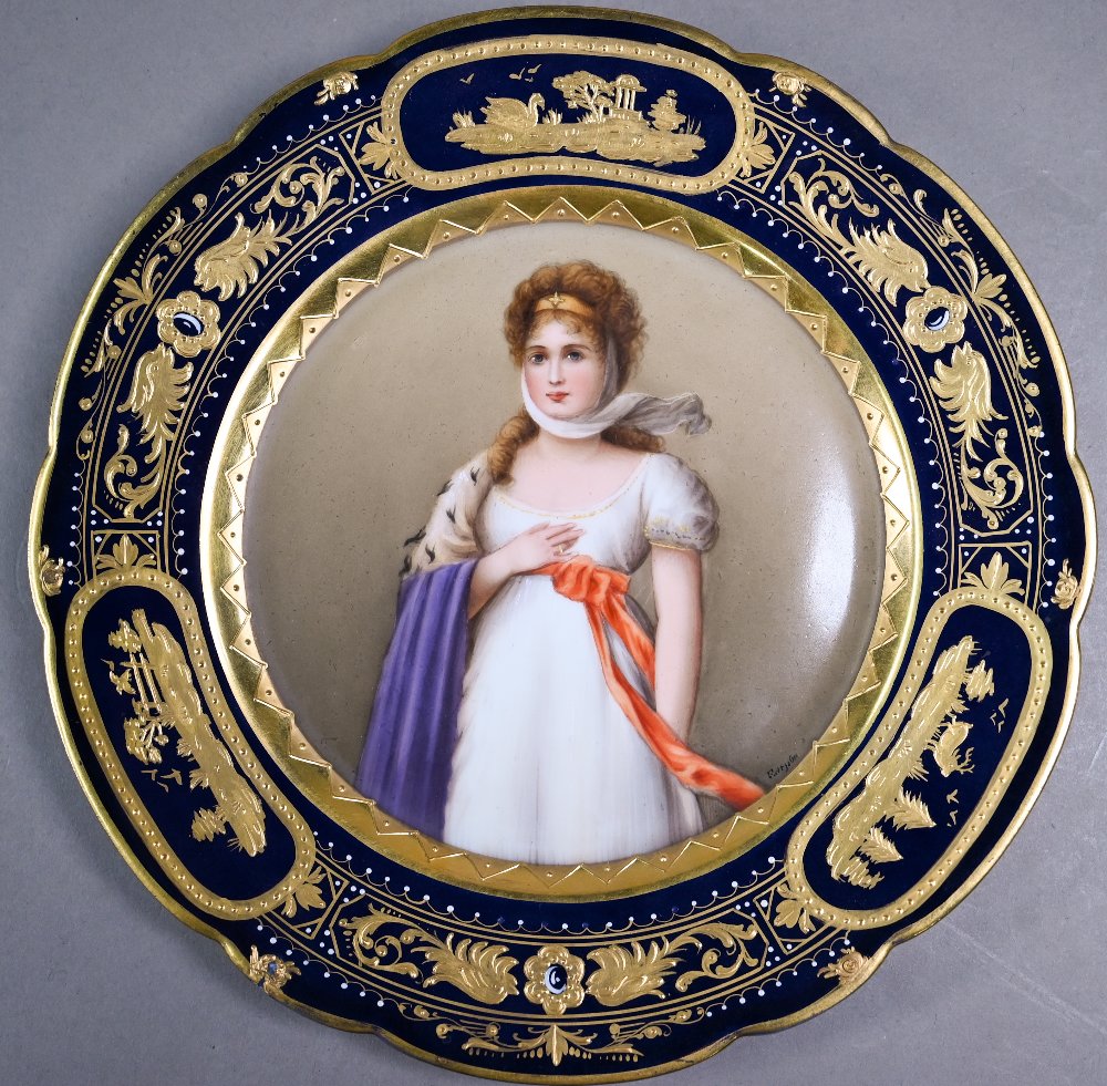 A 19th century Vienna porcelain wall-plate painted with portraits of a lady, 'Luise', within a - Image 3 of 4