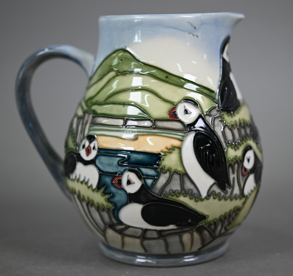 A boxed Moorcroft 'Puffins' jug by Carol Lovett, 14 cm - Image 5 of 6