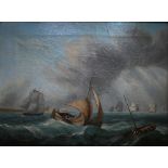 19th century marine scape in high winds, oil on canvas laid on board, 37 x 49 cm