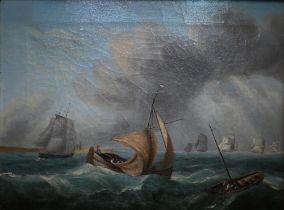 19th century marine scape in high winds, oil on canvas laid on board, 37 x 49 cm