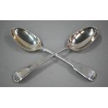 A William IV silver fiddle pattern tablespoon, Mary Chawner, London 1835, to/w an Edwardian old