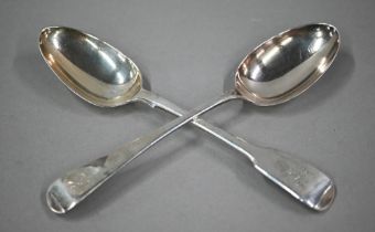 A William IV silver fiddle pattern tablespoon, Mary Chawner, London 1835, to/w an Edwardian old