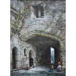 Louise Rayner (1832-1924) - 'Haddon Hall, Entrance Gateway', watercolour, signed, 25.5 x 19 cm