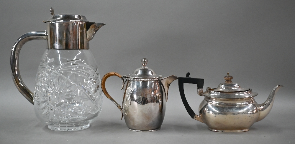 A cut glass punch jug with electroplated collar, cover and handle, to/w a plated on copper - Image 4 of 5