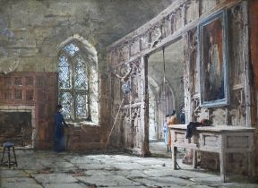 Louise Rayner (1832-1924) - 'The Banqueting Hall, Haddon', watercolour, signed, 25 x 33.5 cm