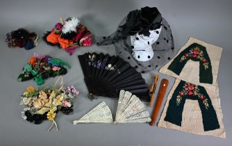A collection of vintage dress/hat trimmings etc including felt flowers, silk flower corsages, a