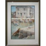 Lewis Mortimer - Four Cornish watercolour views, coast and harbour, watercolour, signed, 25.5 x 34