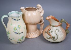 An Edwardian Royal Worcester blush-ground jug moulded with basket-work and mounted with a gilt