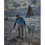 Olof Jernberg (1855-1935) - 'Fische am Meer', fisherman, oil on canvas, signed lower right, 80 x