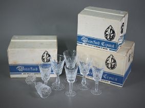 A set of six Waterford 'Kenmare' claret glasses, six white wine and six sherry - all boxed to/w