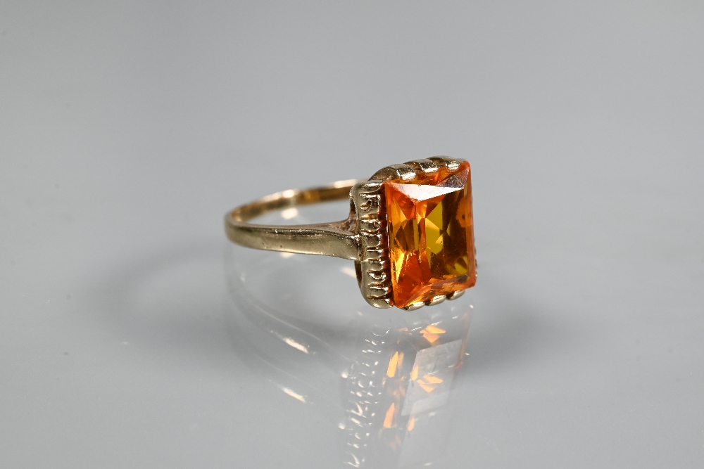 Two rings - rectangular citrine set yellow metal stamped 10k, size L and a Victorian turquoise - Image 2 of 6