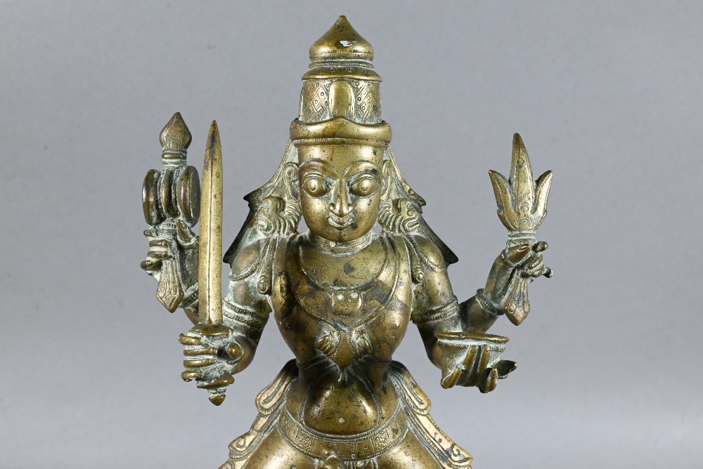 An Indian brass figure of Khandoba (manifestation of Shiva) on the back of his horse, the four-armed - Image 3 of 10