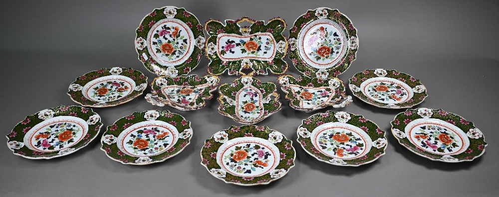 A Regency Patent Ironstone china fruit service, printed, painted and gilded with floral designs - Image 3 of 7