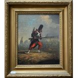 Emile O.... - French military study with soldier holding bayonet, oil on board, indistinctly