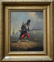 Emile O.... - French military study with soldier holding bayonet, oil on board, indistinctly
