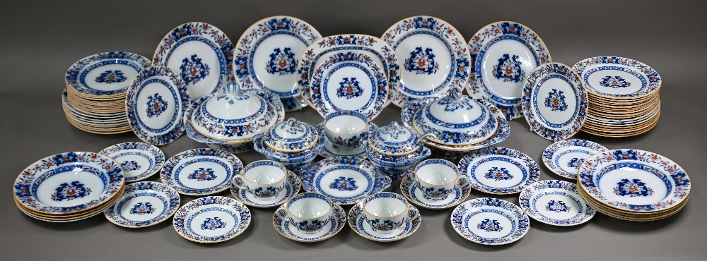 A late Victorian Minton pottery dinner service, printed and painted with blue and iron-red floral - Image 2 of 11