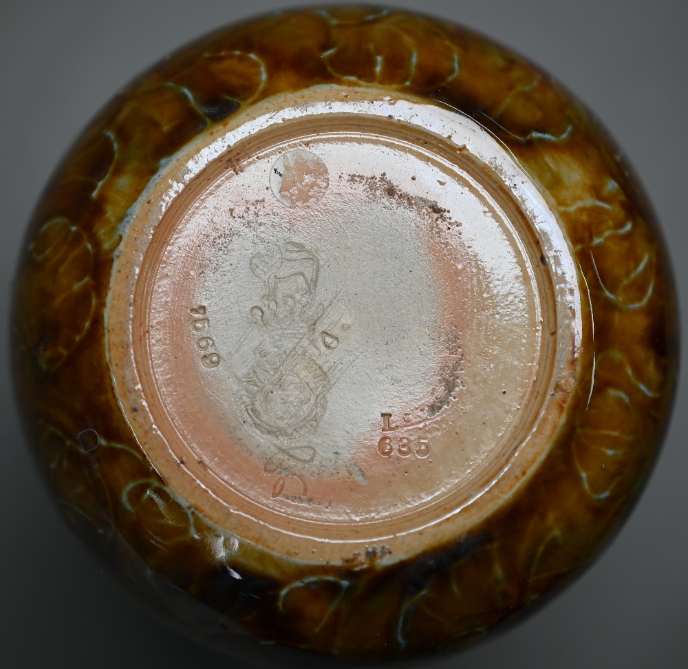 A Moorcroft Kelmscott Artichoke ginger jar and cover, 11 cm, to/w a Royal Doulton stoneware Autumn - Image 4 of 5