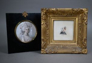 An antique portrait miniature on ivory of Marie Antoinette, signed LeBand, 7.5 cm diam to/w a